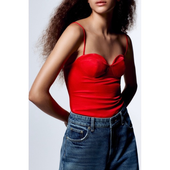 Zara Tops - Sold 🟥 Zara Red Bodysuit